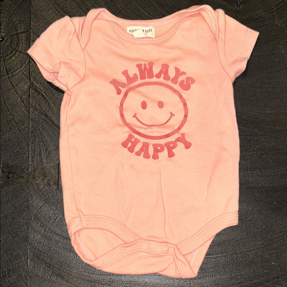 Rabbit Bear Organic "Always Happy" Pink Baby Onesie